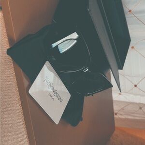 Yves Saint Laurent Black Glossy Oversized Sunglasses